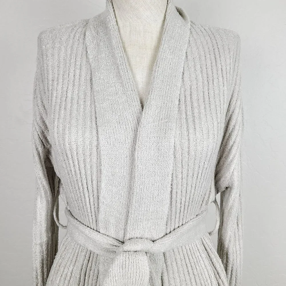 NEW Saranoni Robe S Beige Ribbed‎ So Soft Tie Waist Longline Wrap Lounge …